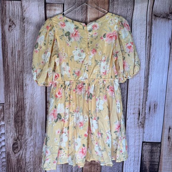 Abercrombie & Fitch Dress Babydoll Front Tie Floral Yellow Summer Spring Large - Picture 2 of 8